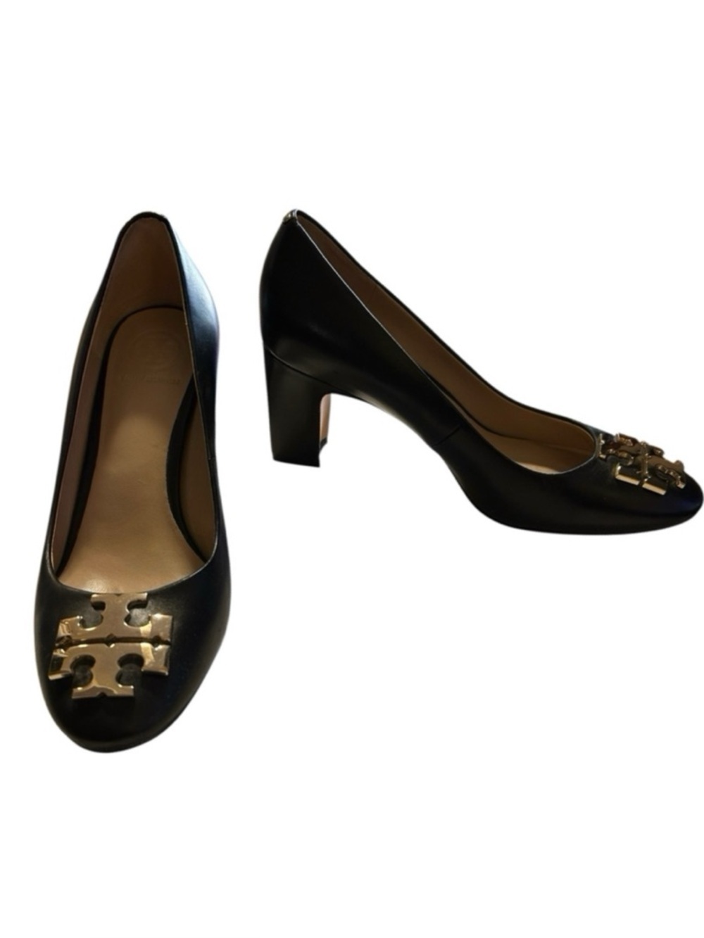 Tory Burch Raleigh Black Block Heel Leather Pumps – Size 5.5
